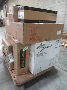 lot 302 image: WHOLESALE MIXED PALLET OF MISCELLANEOUS MEDICINE CABINETS, VANITY TOPS, SINKS, AND TOILETS