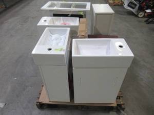 lot 432 image: WHOLESALE MIXED PALLET OFSMALL BATHROOM VANITY CABINETS