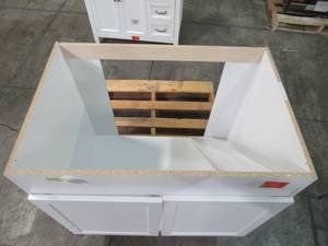 lot 447 image: Hampton Bay Designer Series Melvern Assembled 36x34.5x23.75 in. Sink Base Kitchen Cabinet in White BS36-MLWH