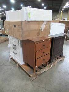 lot 106 image: WHOLESALE MIXED PALLET OF NIGHTSTANDS, KITCHEN AND BATH CABINETS