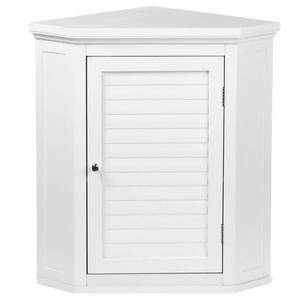 lot 217 image: Elegant Home Fashions Simon 22-12 in. W x 24 in. H x 15 in. D Corner Bathroom Storage Wall Cabinet with Shutter Door in White, HDT587