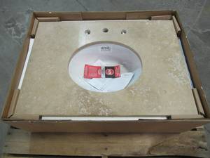 lot 333 image: Pegasus 31 X 22 Travertine Vanity Top in Ivory Select with White Basin, 31996