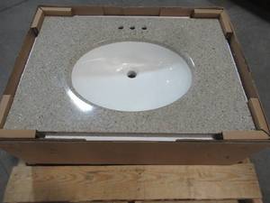 lot 220 image: Home Decorators Collection 31 in. W x 22 in. D Engineered Marble Vanity Top in Granite Finish with White Single Oval Sink
