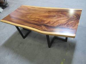 lot 6 image: Solid Wood Live Edge Walnut Dining Table (78362362) With Metal T Bases (MTBD) Approximate Dimensions 78 x 36 x 2 14 - LOW RESERVE OF $500.00