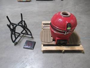 lot 10 image: Vision Grills Kamado Professional Ceramic Charcoal Grill in Chili Red with Grill Cover S-CR4C1D1