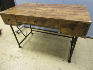 lot 201 image: DESK, WITH DRAWERS, METAL BASE