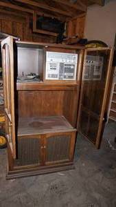 Vintage Wood Entertainment Center with Glass Doors