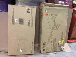 Lot of 2 48 in. White Rectangular 1 -Drawer Writing Desk with Glass Top by Walker Edison Furniture Company Original Customer Returns See Pics
