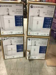 Lot of 4 All-in-One 24.125 in. x 21.375 in. x 35 in. Stainless Steel Laundry Sink with Faucet and Storage Cabinet by Glacier Bay Orginal Customer Returns  See Pics