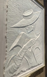 lot 59 image: Embossed, Bas Relief Paper Art Piece of Lady w A Hat and Earring - Custom Framed