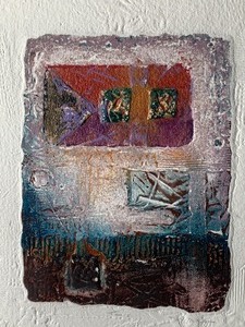 lot 61 image: Textured Embossed Paper Art Piece Tava I, Custom-Framed