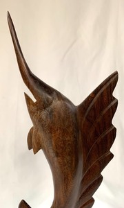 lot 65 image: Detailed Sailfish Sculpture Carved from Single Block of Wood