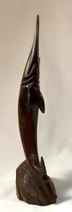 lot 67 image: Detailed Wood Sculpture of a Leaping Sailfish, Hand-Carved from Single Block of Wood