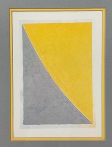 lot 74 image: Custom-Framed Print of Grey and Yellow Geometric Watercolor