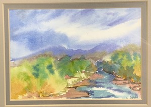 lot 77 image: Framed W. Cookler Watercolor Landscape of Sky and Stream