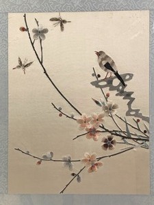 lot 78 image: Custom-Framed Silk Embroidery Textile of a Singing Bird On A Cherry Blossom Branch