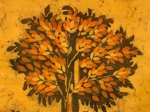 lot 83 image: Tree of Life Batik in Oranges, Golds and Browns