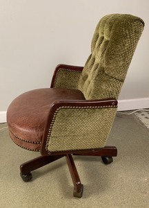 lot 87 image: Old Style Button-Tufted Upholstered Office Chair w Leather Seat