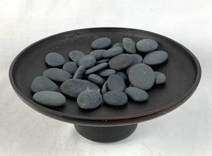 lot 119 image: Japanese Metal 3-Footed Vessel With Smooth Grey River Stones