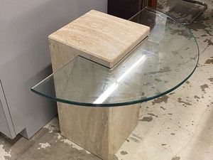 lot 31 image: Wonderful Glass Top Marble Base Contemporary Table