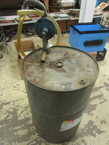 lot 438 image: EMPTY BARREL, WITH HAND-CRANK PUMP
