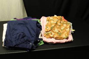 M scrubs, 4 tops, 4 coats, 7 pants...