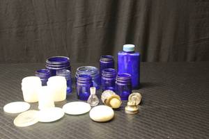 Old glass Noxema bottles, glass sea...