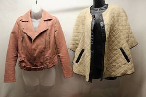 size S, Leather coat, poncho, and a...