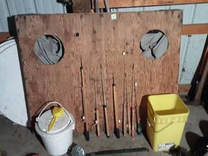Vintage Home Made Fish House With Poles