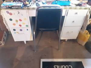Vintage Oak Desk With Chair & Storage Cupboard