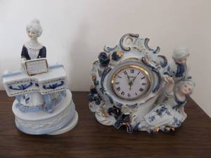 lot 18 image: Porcelain Linden Clock & Victorian Music Box