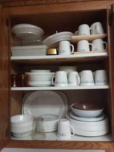 lot 80 image: Contents Of Kitchen Cupboard Corelle Dishes