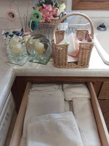 lot 82 image: Flour Sack Towels, Dish Rack & Decor