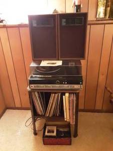 lot 155 image: Lloyds Cassette, Turn Table, 8 Track Recorder With Manual, Cabinet  CDs