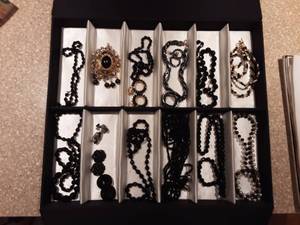 lot 108 image: Lot Of Vintage Black Glass Jewelry