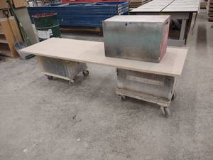 lot 91 image: (2) 4-Wheel Carts with Wood Box Ris...