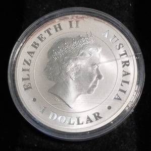 lot 07 image: 2014 AUSTRALIAN $1 CROCK 1 TROY OZ .999 FINE SILVER IN AIRTITE