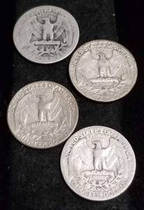 lot 20 image: GROUP OF 4 WASHINGTON SILVER QUARTERS 90% SILVER