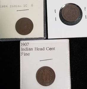 lot 40 image: 3 INDIAN HEAD CENTS 1886 1901 1907