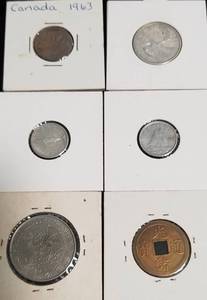 lot 45 image: GROUP OF 6 FOREIGN COINS SOME SILVER