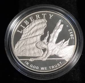 lot 14-A image: 2012 US LIBERTY SILVER DOLLAR IN ORIGINAL PACKAGING