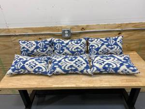 lot 49 image: GREENDALE HOME FASHIONS Lot of 3-  Azule Ikat Lumbar Outdoor Throw Pillow (2-Pack)