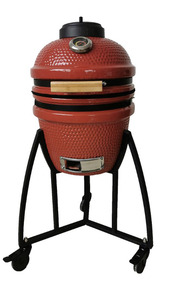 lot 65 image: LIFESMART Kamado 133 sq. in. Cooking Surface Charcoal Grill and Smoker with Locking 3 Wheel Cart and Grill Cover in Red