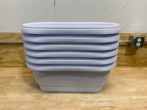 lot 69 image: BLOEM Lot of 6-  24 in. x 9 in. Casper White Plastic Deck Rail Planters