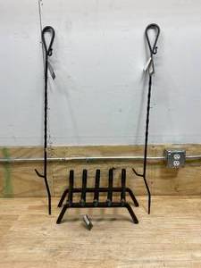 lot 77 image: PLEASANT HEARTH 34 in. 18 in. 5-Bar Steel Fireplace Grate with 2- 40 in. Fireplace Pokers