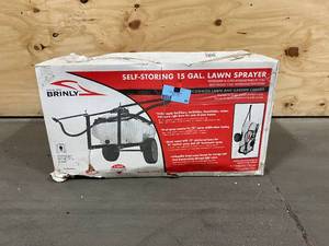 lot 99 image: BRINLY-HARDY 15 Gal. Tow-Behind Self-Storing Lawn Sprayer