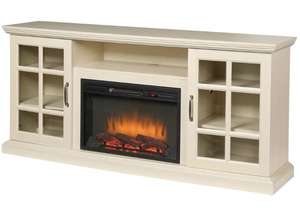 lot 100 image: HOME DECORATORS COLLECTION Edenfield 70 in. Freestanding Infrared Electric Fireplace TV Stand in Aged White