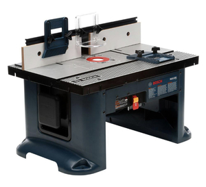 lot 114 image: BOSCH 27 in. x 18 in. Aluminum Top Benchtop Router Table with 2-12 in. Vacuum Hose Port