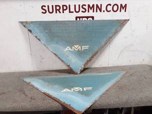 lot 1E image: (2) Vintage AMF Bowling Pin Visor Inserts - Metal and Perforated to be Backlit