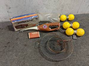 lot 34 image: Original Unused Pocket Fisherman Buoy Markers and Fish Basket